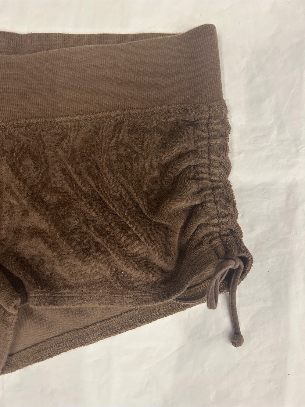 Express Chocolate Brown Velour Side-Ruched Athletic Shorts - Picture 3 of 10